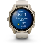 Garmin 010-02903-18 fēnix 8 43 mm AMOLED 全方位戶外進階GPS智慧腕錶 (奶油金不銹鋼錶圈/香頌灰矽膠錶帶)